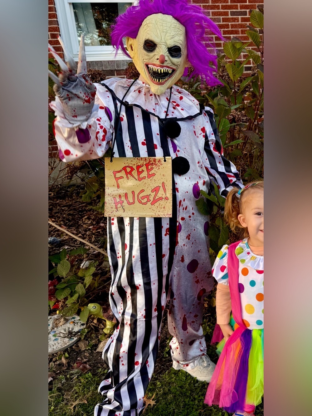 Scary Black & White Striped Bloody Clown Costume for Kids